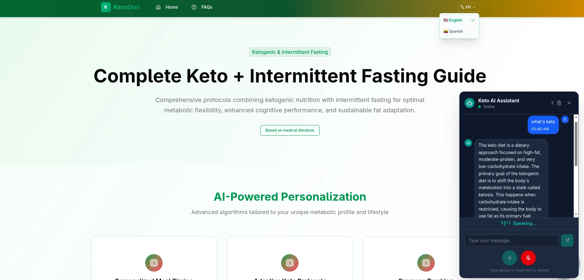 RAG Keto Assistant Main Interface